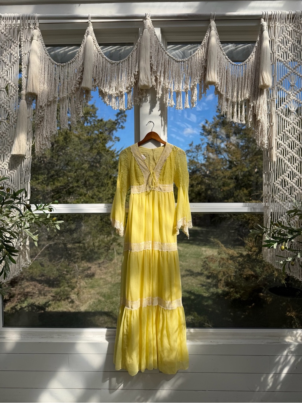 Yellow Lace Trim Maxi Dress // Candi Jones - Women